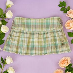 No Boundaries Vintage/Y2K Low-rise Green and Tan Plaid Mini Skirt